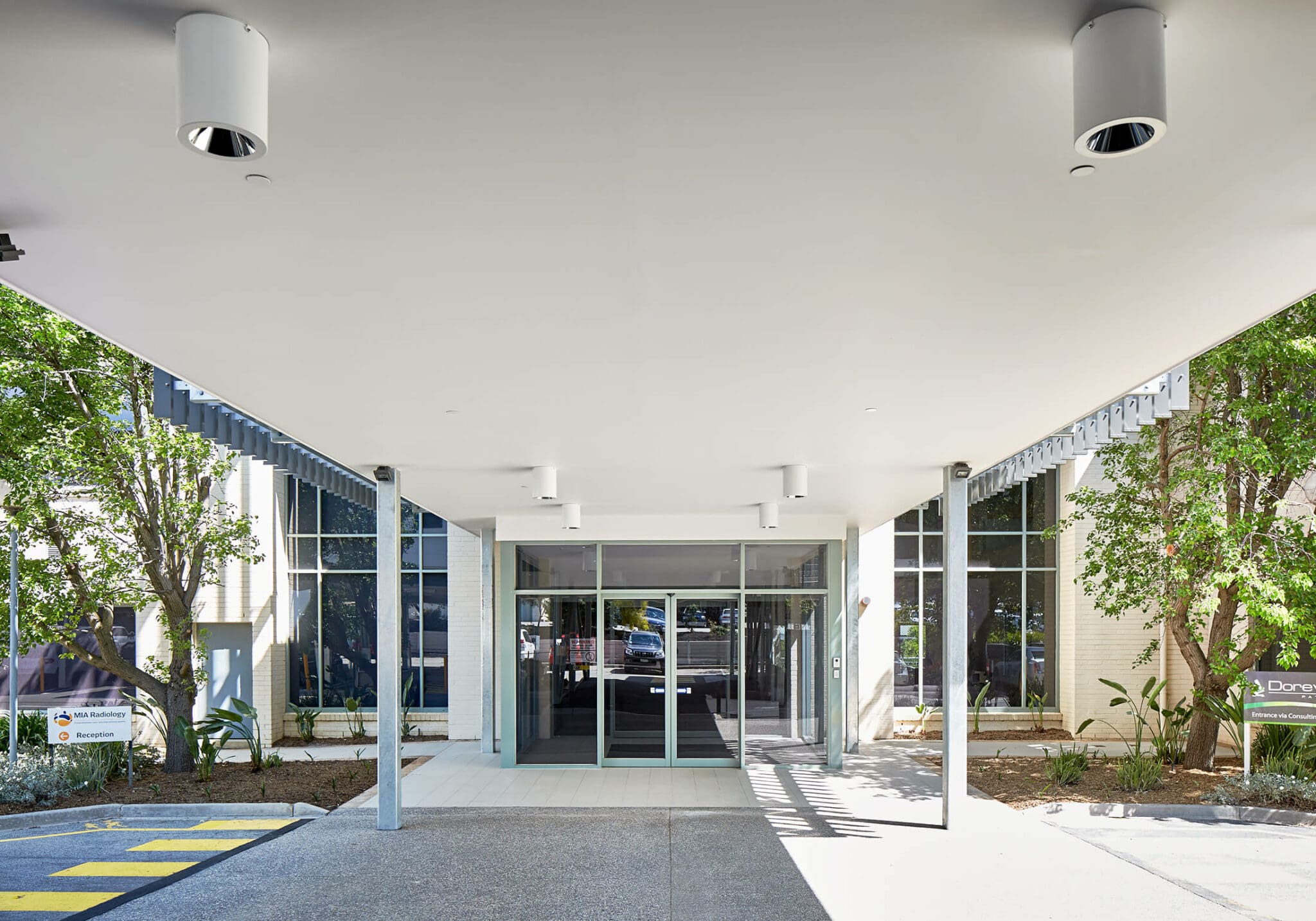 a building with a glass door