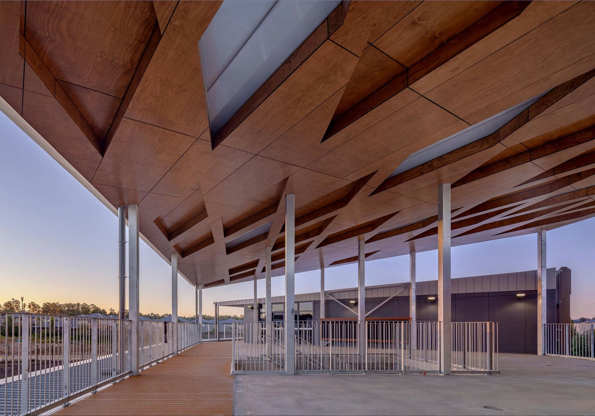 a building with a wooden roof