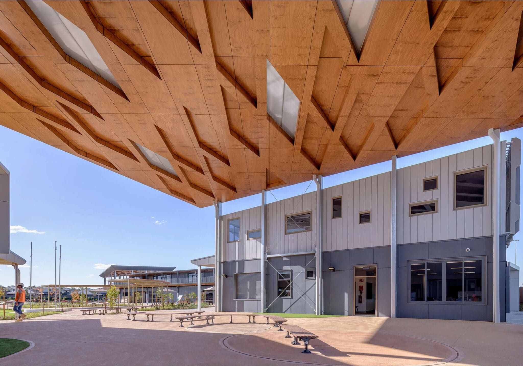 a building with a wooden roof