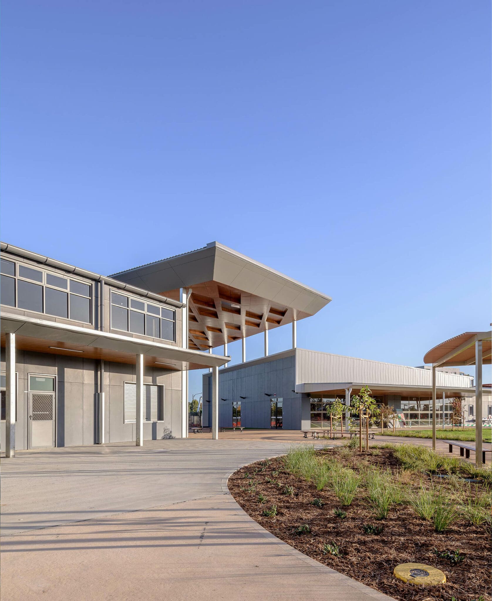 building with grass area