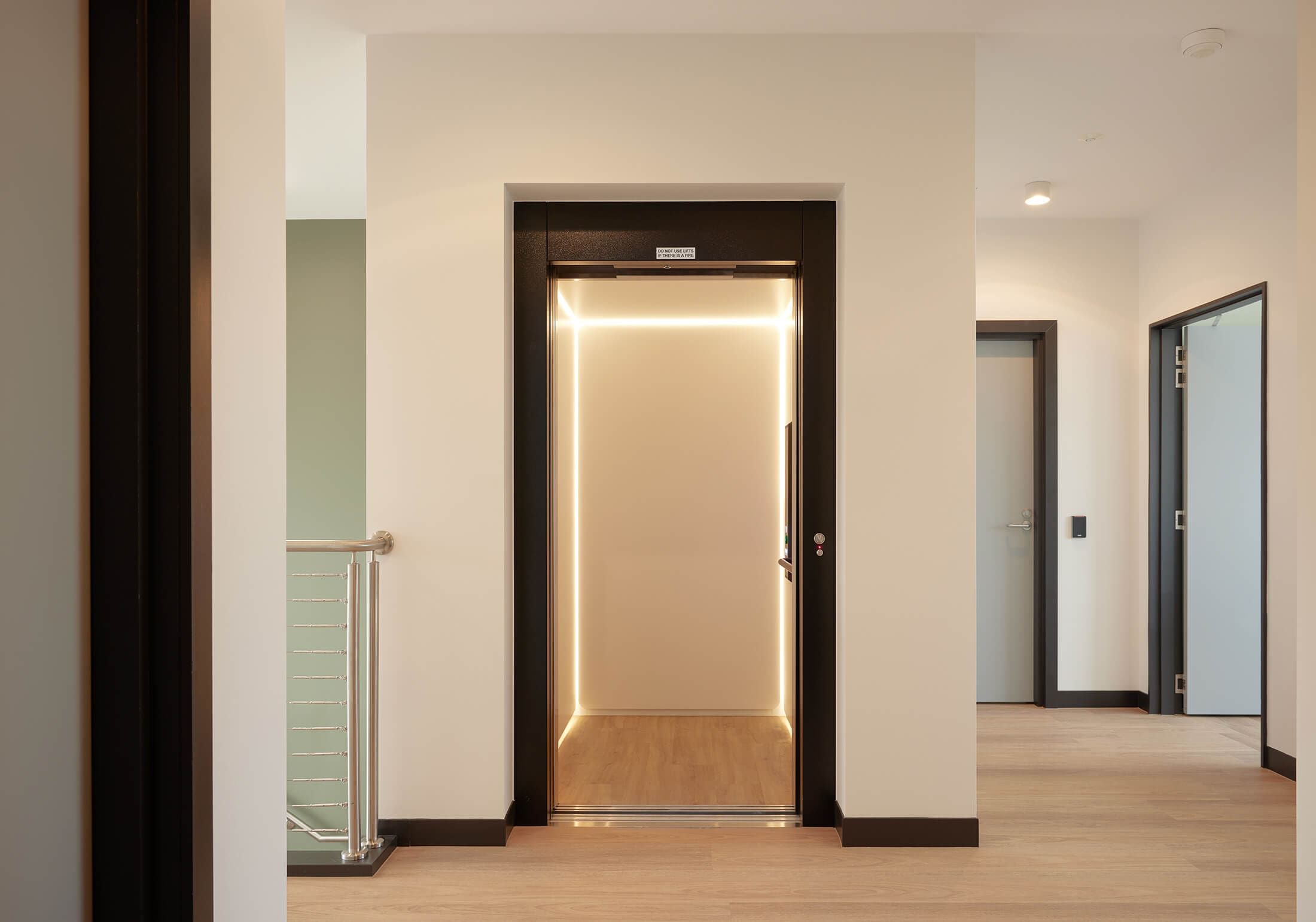 an elevator with a light in the middle