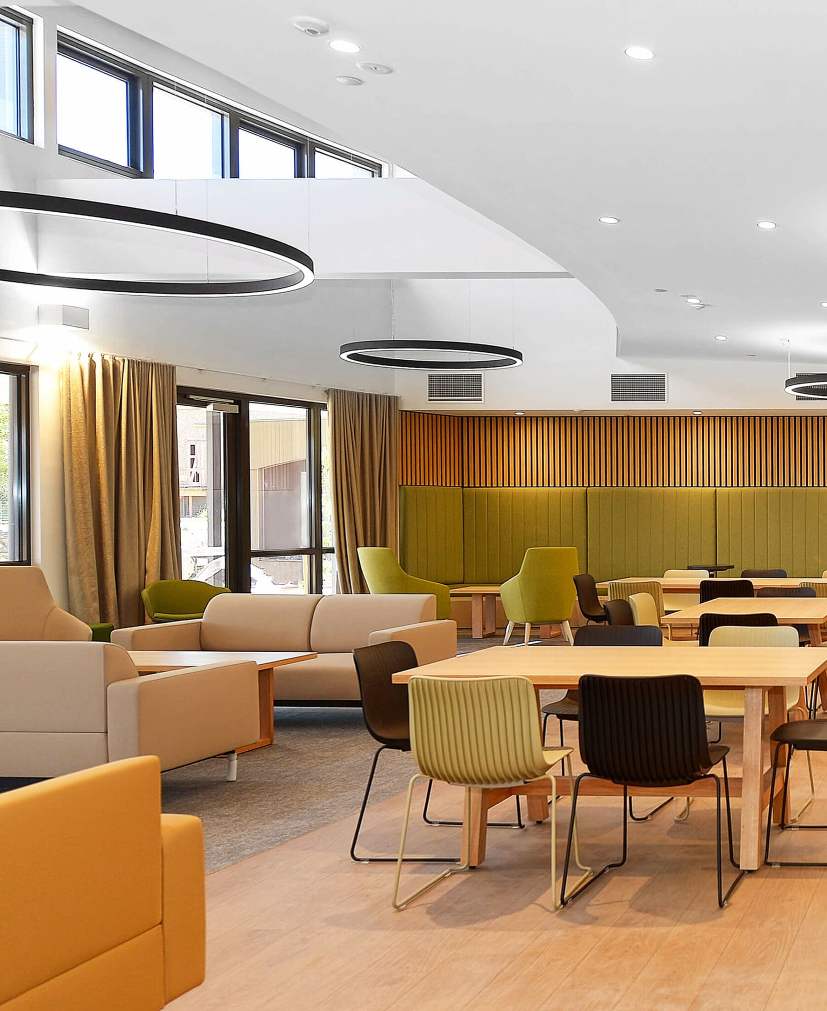 a room with tables and chairs